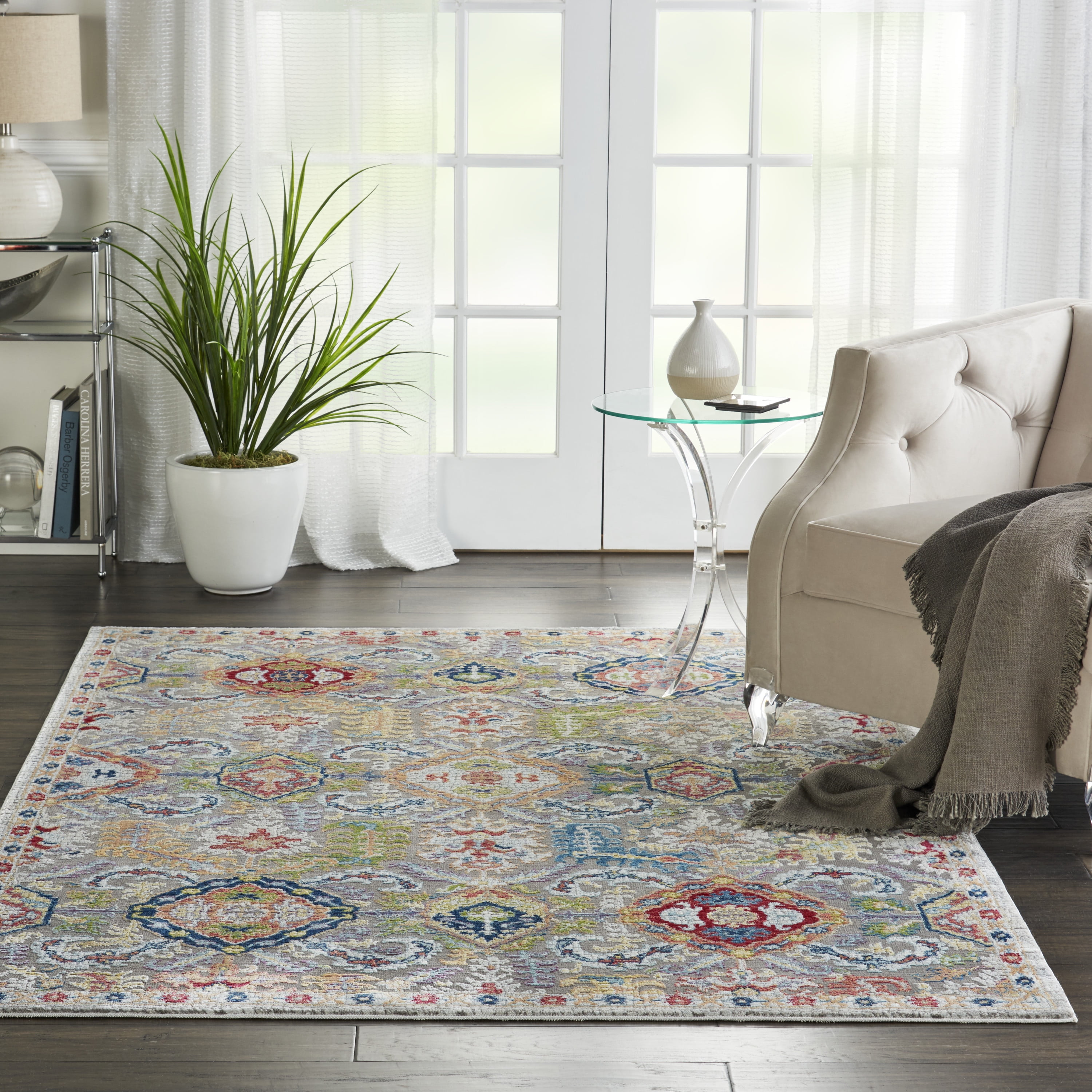 Gray and Multicolor Synthetic 4' x 6' Hand-knotted Area Rug