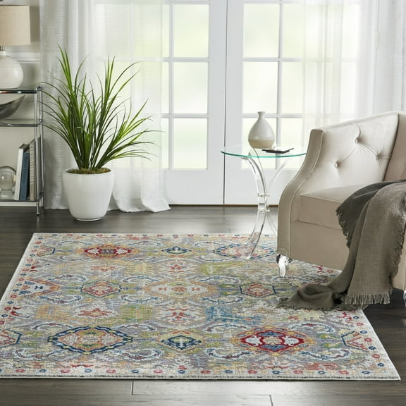 Nourison Global Vintage Bohemian Grey/Multicolor 5'3" x 7'6" Area Rug, (5' x 8')