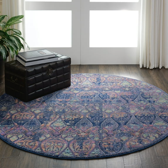 Nourison Global Vintage Boho Navy/Multicolor 6' x ROUND Area Rug, (6' Round)