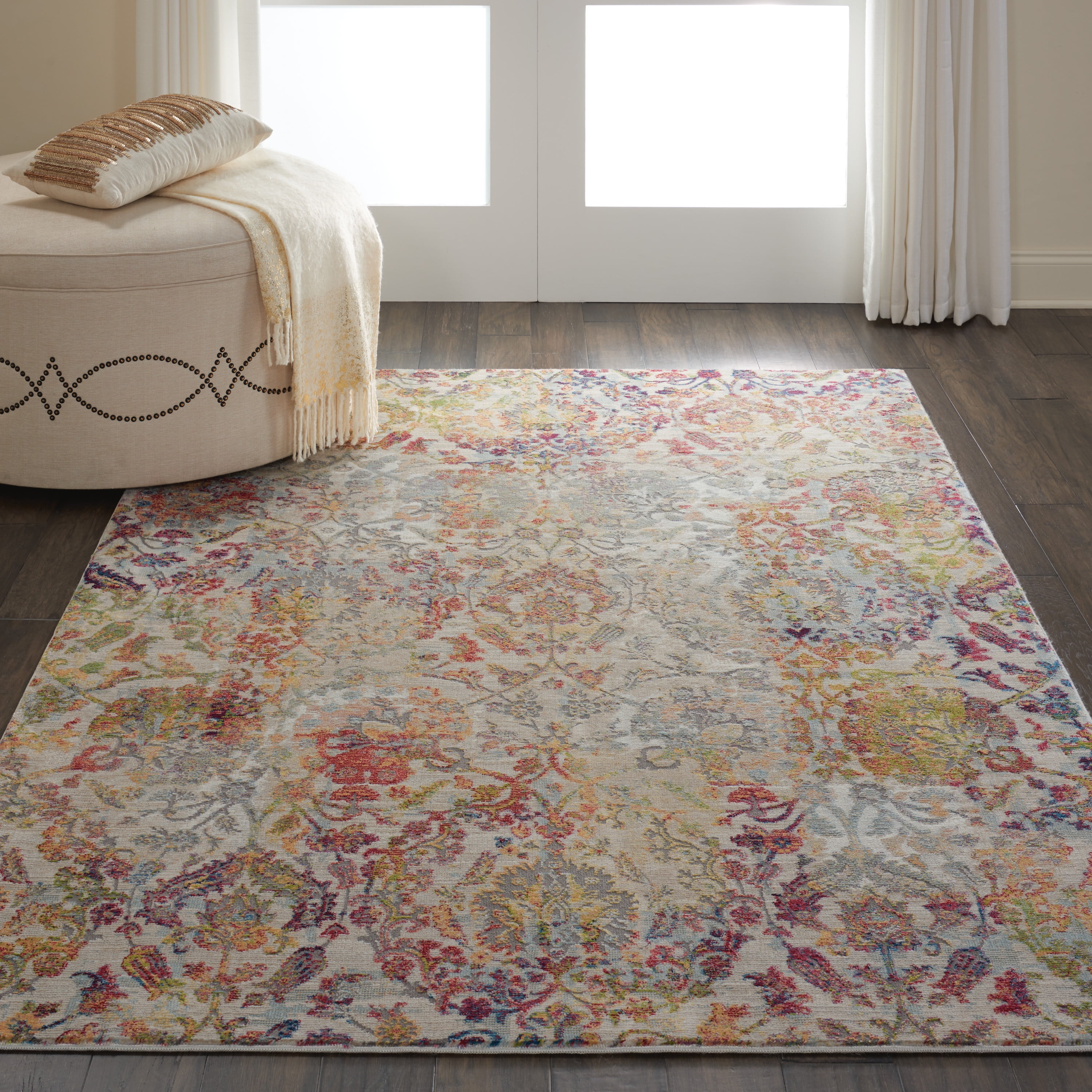 Chateau Charme Ivory/Orange Floral 4' x 6' Synthetic Area Rug