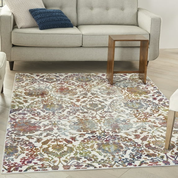 Nourison Global Vintage Distressed Farmhouse White/Multi 4' x 6' Area Rug, (4' x 6')