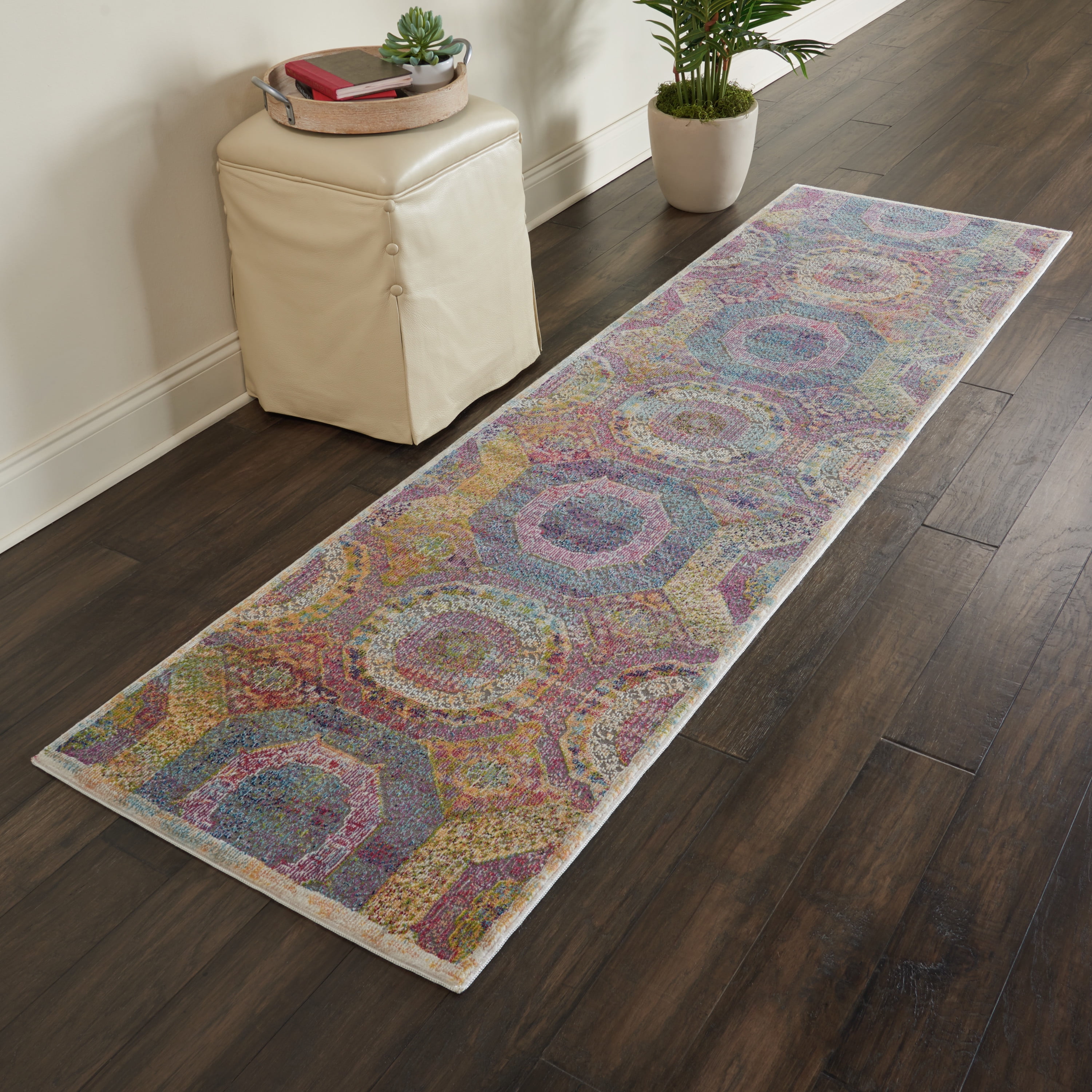 Multicolor Medallion Synthetic 2' x 6' Runner Rug