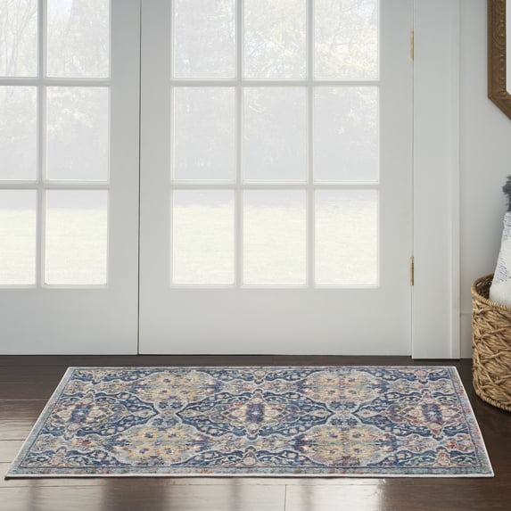 Nourison Global Vintage Geometric Navy Multicolor 2' x 4' Area Rug, (2' x 4')