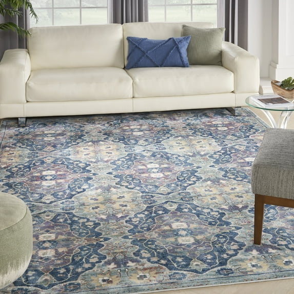 Nourison Global Vintage Geometric Navy Multicolor 7'10" x 9'10" Area Rug, (8' x 10')