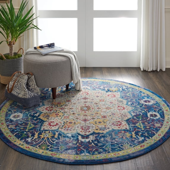 Nourison Global Vintage Medallion Blue 6' x ROUND Area Rug, (6' Round)