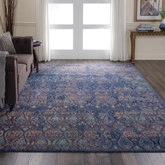 Nourison Global Vintage Moroccan Navy/Multicolor 8'10" x 11'10" Area Rug, (9x12)