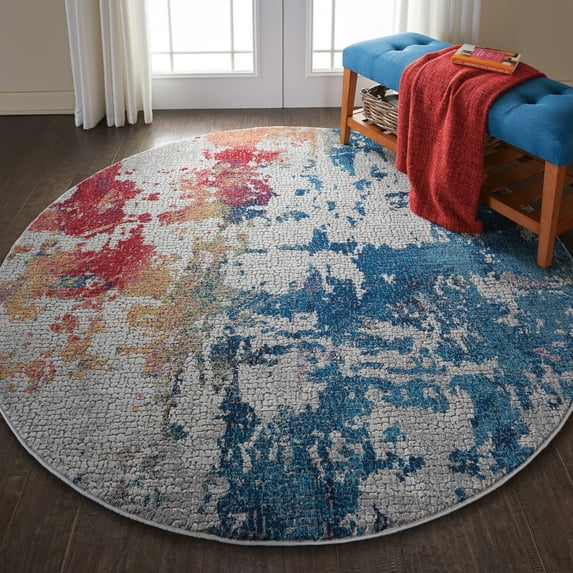 Nourison Global Vintage Painterly Multicolor 6' x ROUND Area Rug, (6' Round)