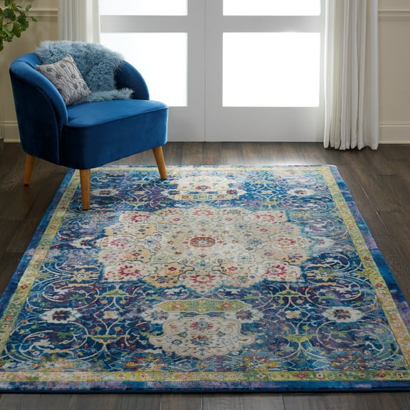 Nourison Global Vintage Persian Blue 4' x 6' Area Rug, (4x6)