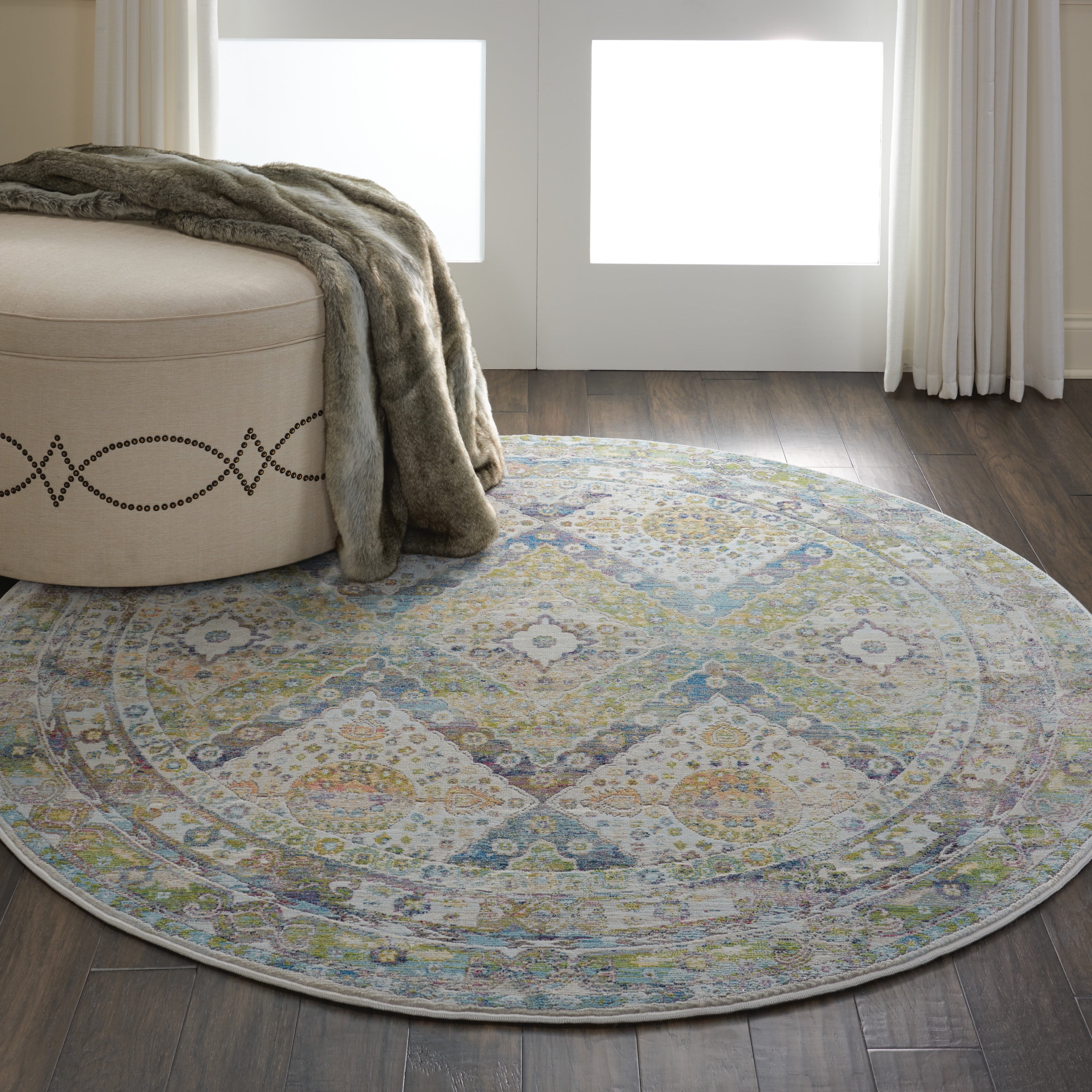 Regal Vintage Blue Diamond 48" Round Synthetic Area Rug