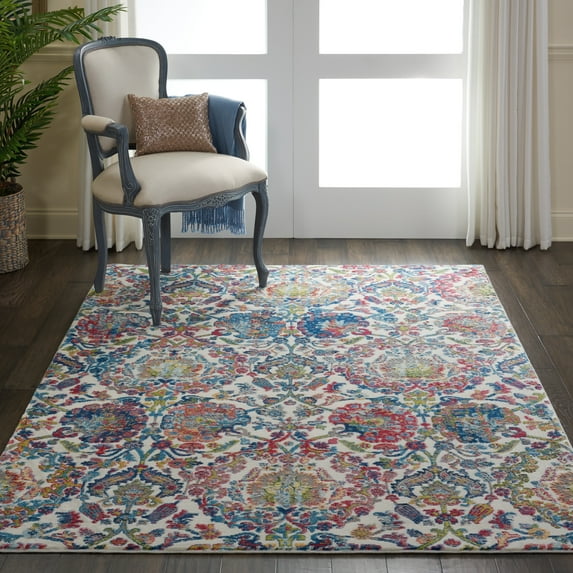 Nourison Global Vintage Persian Ivory/Blue 4' x 6' Area Rug, (4x6)