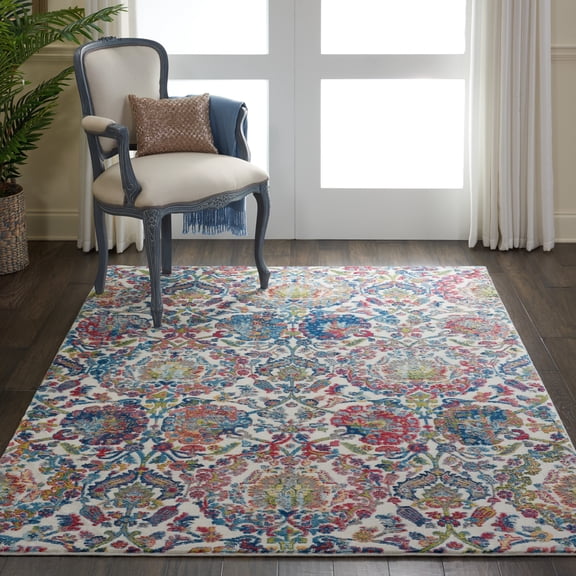 Nourison Global Vintage Persian Ivory/Blue 4' x 6' Area Rug, (4x6)