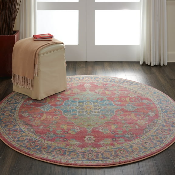 Nourison Global Vintage Persian Multicolor 4' x ROUND Area Rug, (4' Round)