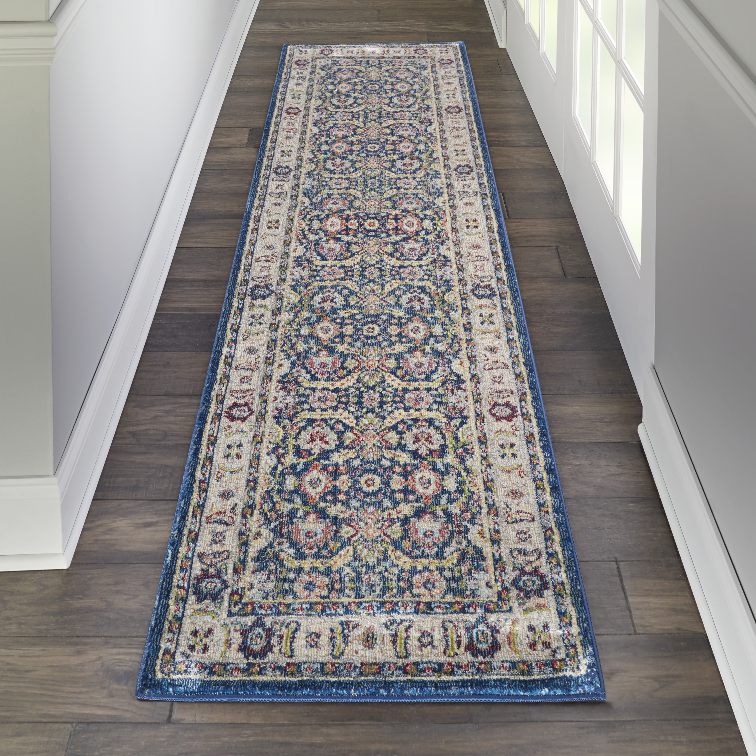 Navy Multicolor Synthetic Vintage Runner Rug 2'4" x 8'