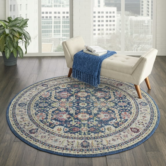 Nourison Global Vintage Persian Nav/Multicolor 6' x ROUND Area Rug, (6' Round)