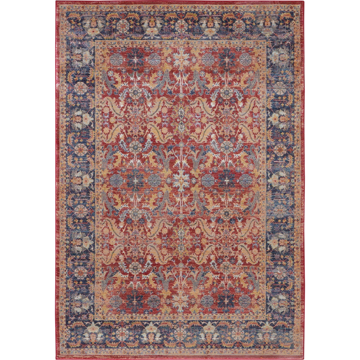 Hand-Knotted Red and Blue Synthetic Persian Area Rug 4' x 6'