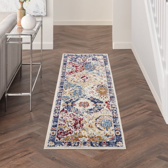 Nourison Grafix 2'3" x 12' Blue Multicolor Vintage Indoor Rug