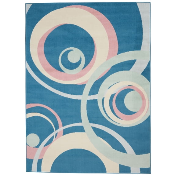 Nourison Grafix 6'X9' (6' x 9') Blue Multi Colored Area Rug Retro Contemporary Geometric by Nourison