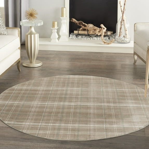 Nourison Grafix 8' x Round Taupe Farmhouse Indoor Rug