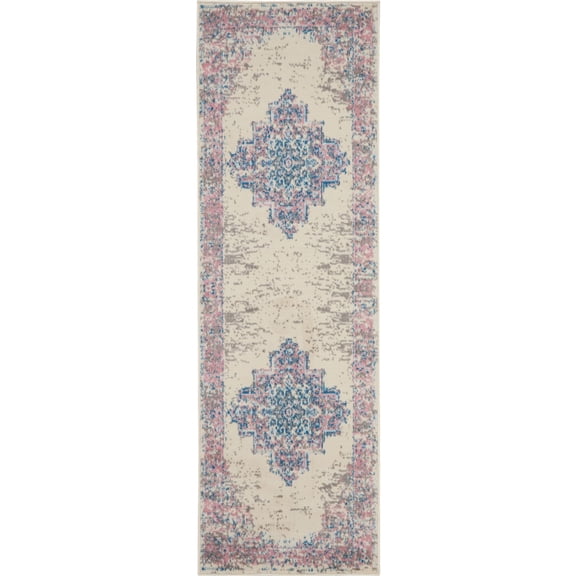 Nourison Grafix Center medallion Ivory Pink 2' x 6'Area Rug (2x6)