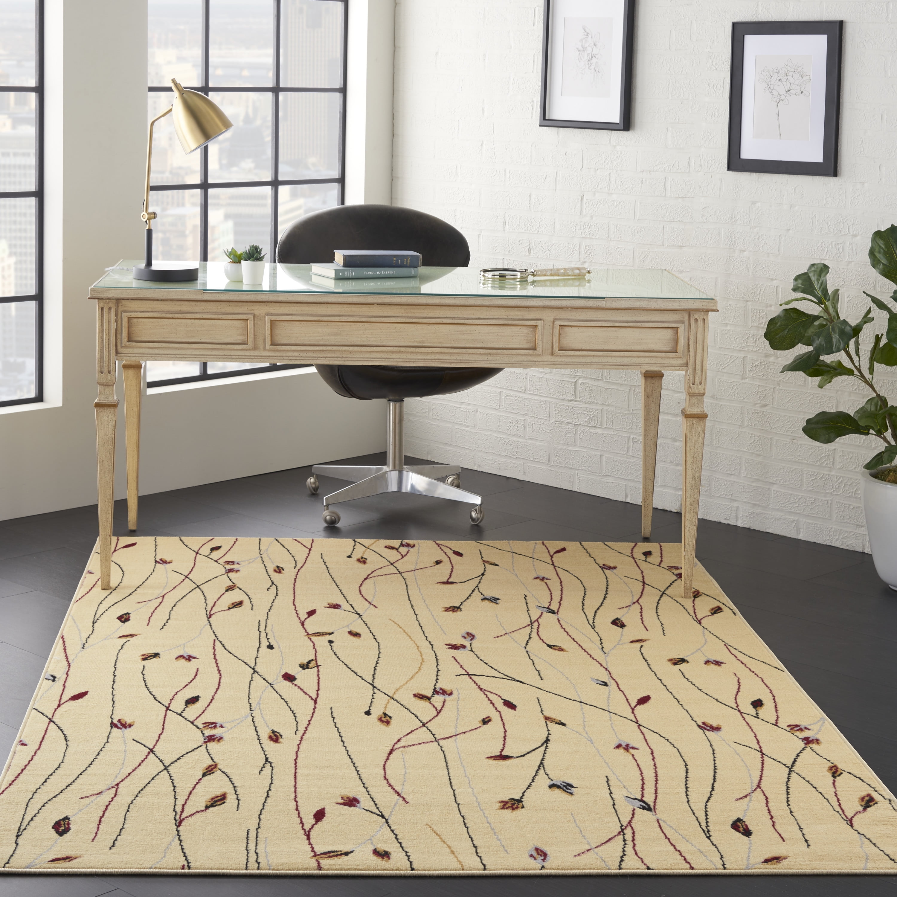 Nourison Grafix Contemporary Botanical Cream Area Rug