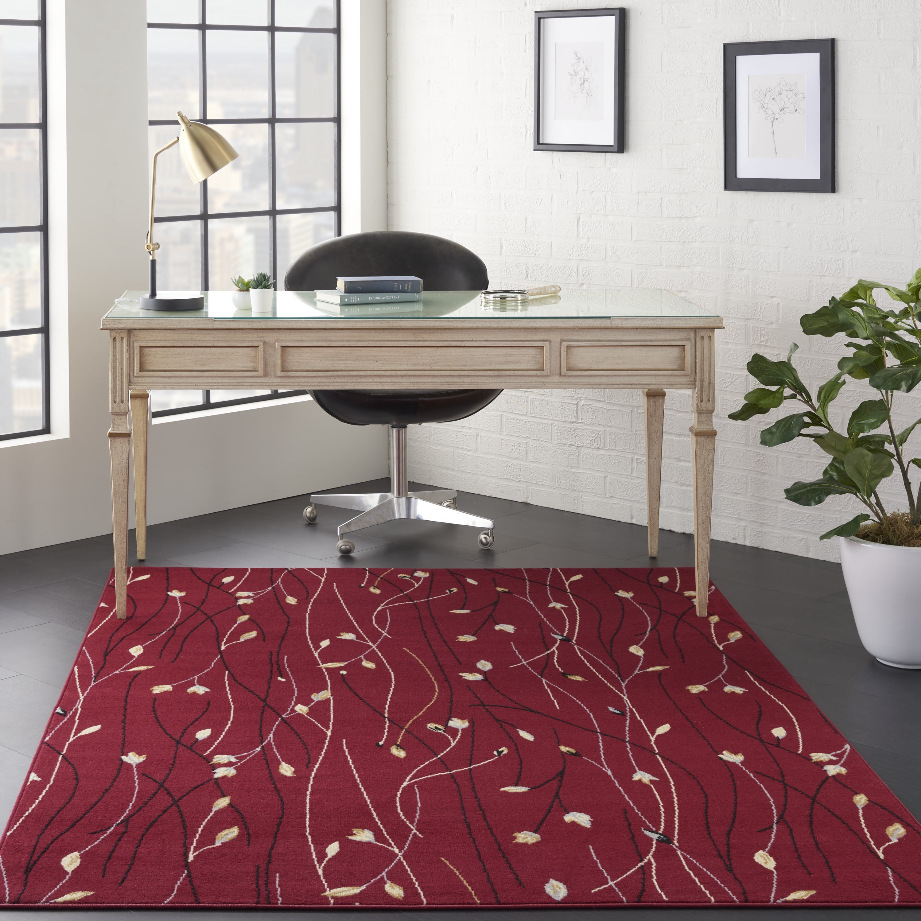 Nourison Grafix Botanical Red Area Rug, Floral Accent, Loomed ...