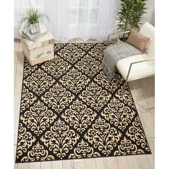 Nourison Grafix Damask Black 5'3" x 7'3" Area Rug, (5x7)