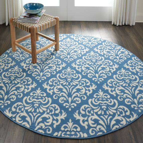 Nourison Grafix Damask Blue 5'3" x ROUND Area Rug, (5 Round)