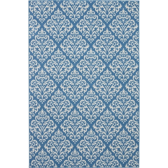 Nourison Grafix 6' x 9' Blue Area Rug Vintage Transitional Damask by Nourison