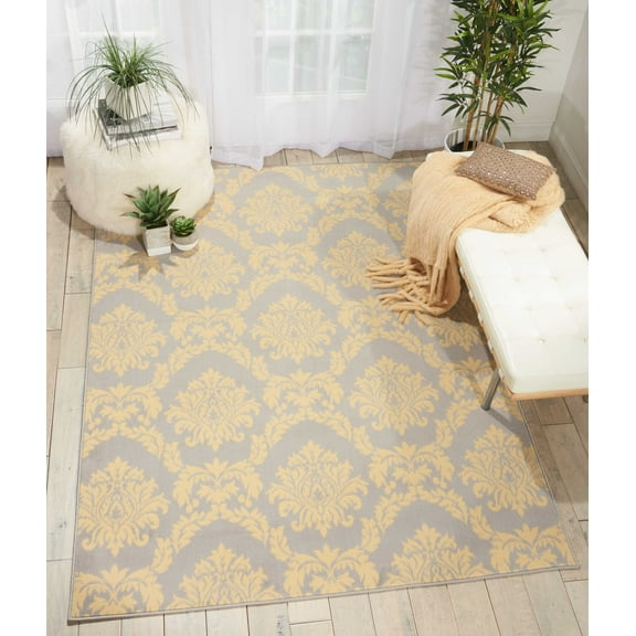 Nourison Grafix Damask Grey 5'3" x 7'3" Area Rug, (5x7)