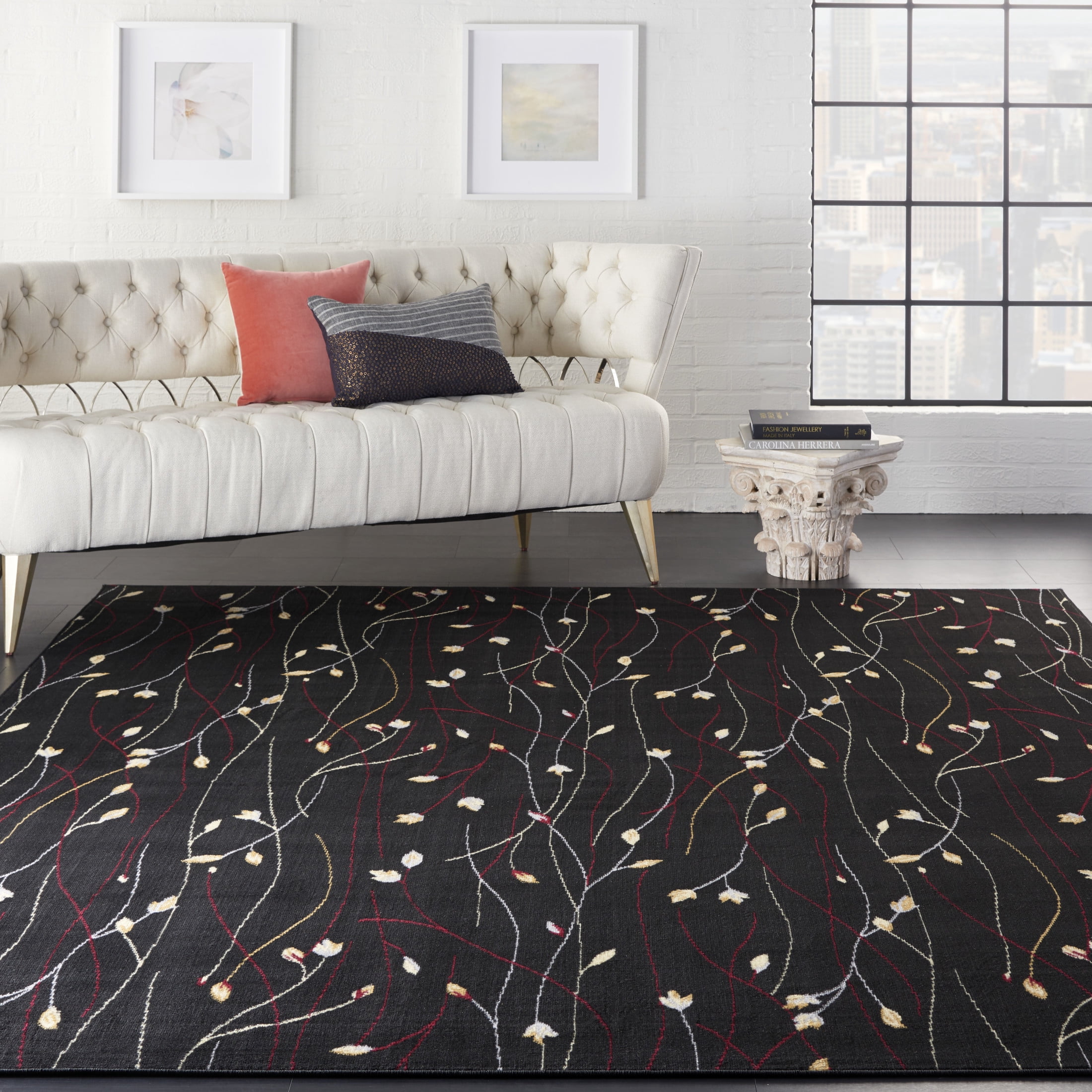 Nourison Grafix Floral Black 7'10" x 9'10" Area Rug, (8x10)