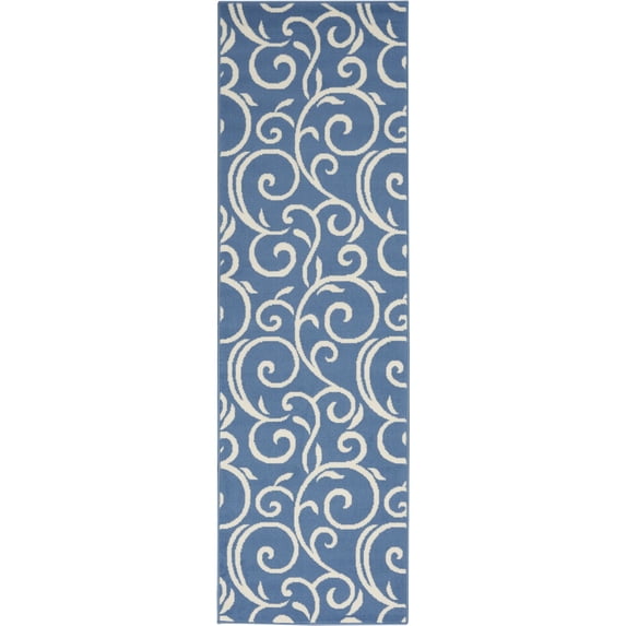 Nourison Grafix 2'3" x 7'6" (8' Runner) Blue Area Rug Bohemian Contemporary Botanical by Nourison