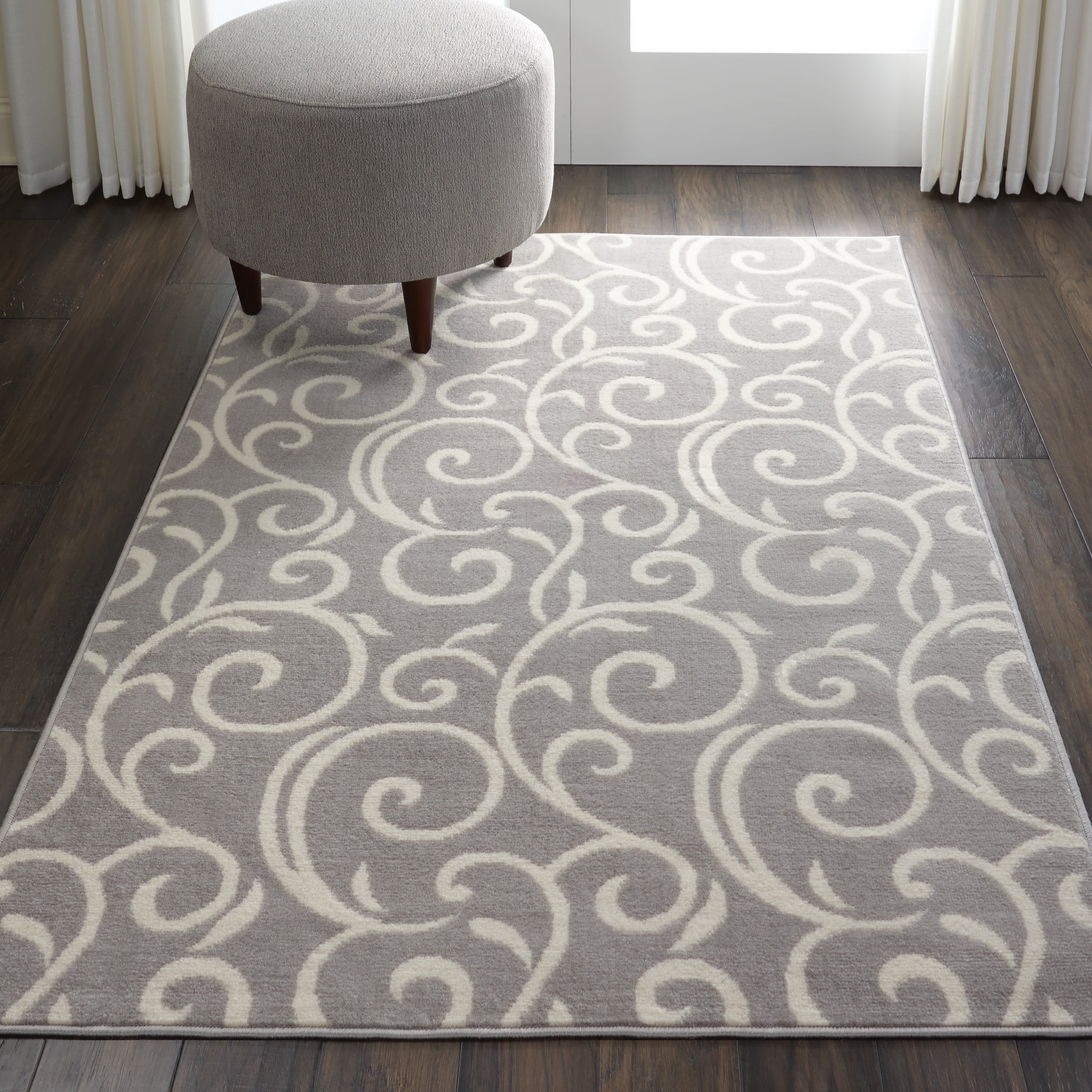 Abstract Vines Gray Hand-Knotted 4'x6' Reversible Area Rug