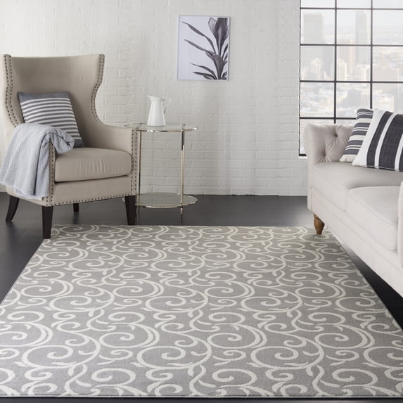 Nourison Grafix Floral Grey 5'3" x 7'3" Area Rug, (5x7)