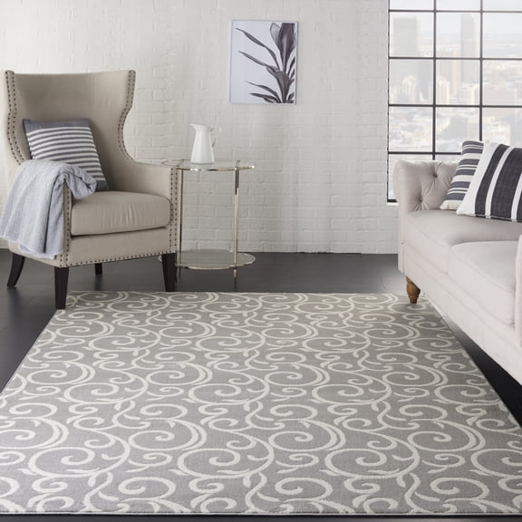 Nourison Grafix Floral Grey 5'3" x 7'3" Area Rug, (5x7)
