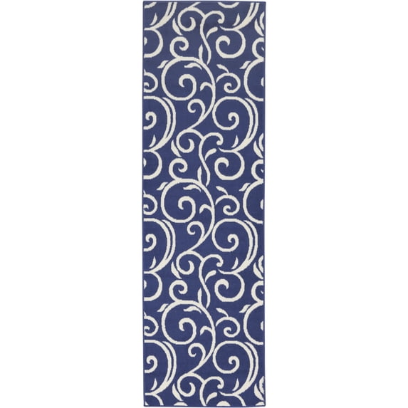 Nourison Grafix 2'3" x 7'6" (8' Runner) Navy Area Rug Bohemian Contemporary Botanical by Nourison