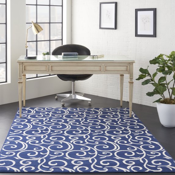 Nourison Grafix Floral Navy 5'3" x 7'3" Area Rug, (5x7)