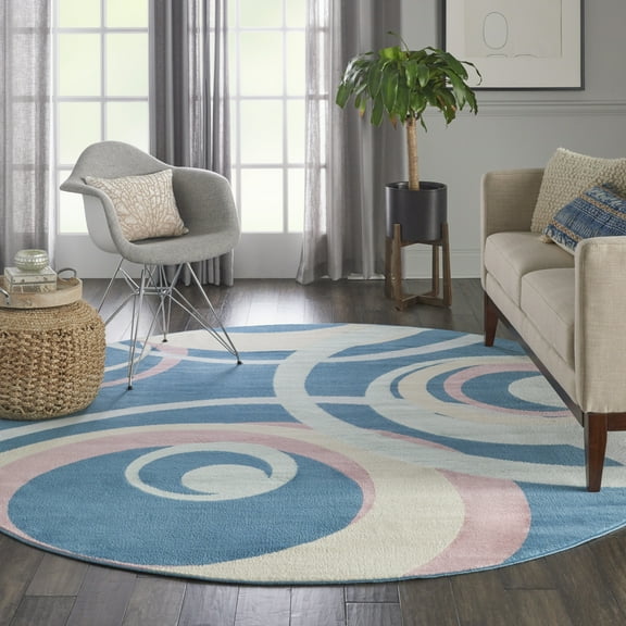 Nourison Grafix Geometric Blue Multi Colored 8' x ROUND Area Rug, (8 Round)
