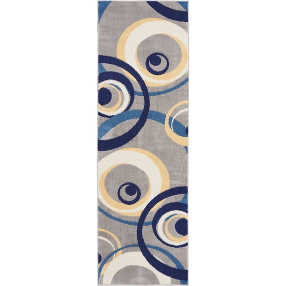 Nourison Grafix 2'3" x 7'6" (8' Runner) Grey Area Rug Retro Contemporary Geometric by Nourison