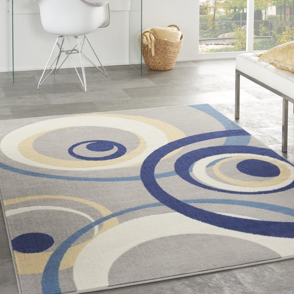 Nourison Grafix Geometric Grey 5'3" x 7'3" Area Rug, (5x7)