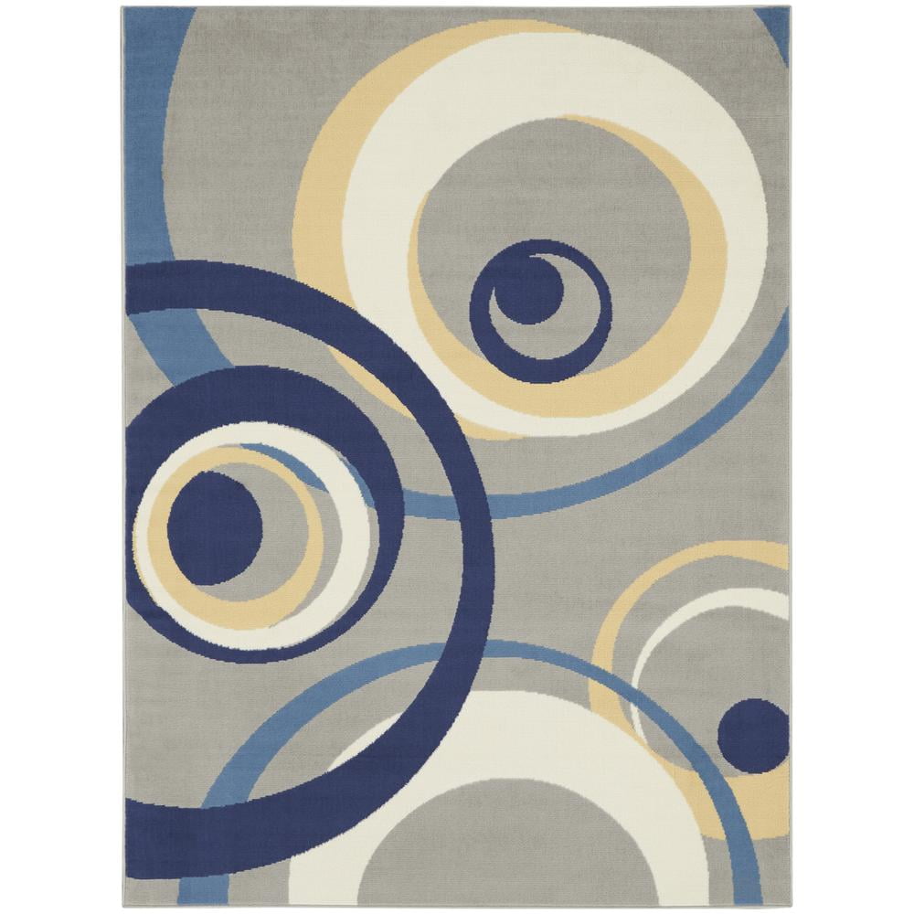Luxurious Grey Geometric 5' x 7' Synthetic Easy-Care Area Rug