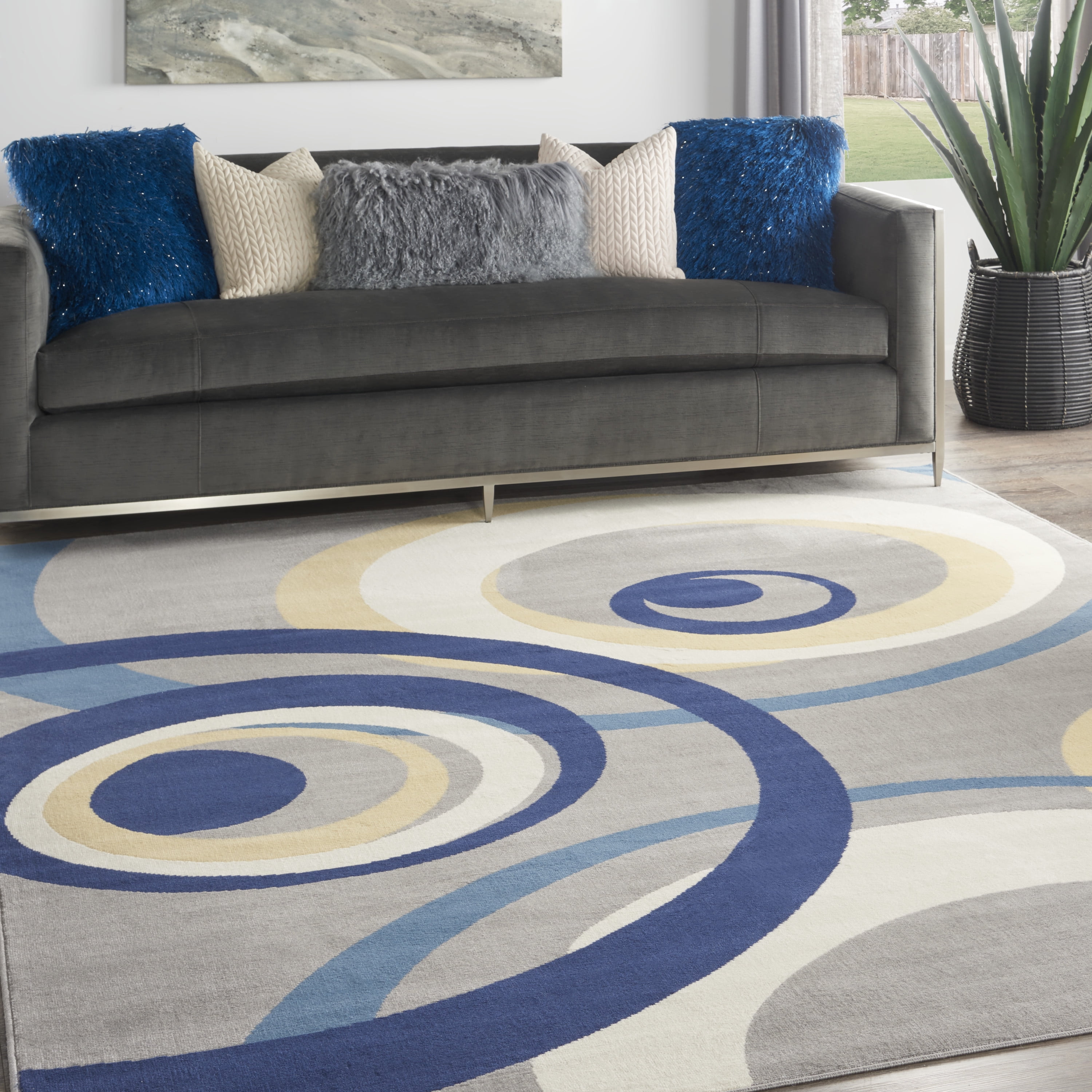 Elysian Grey and White Hand-Knotted 8' x 10' Synthetic Area Rug