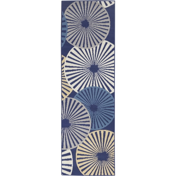 Nourison Grafix Geometric Navy 2'3" x 7'6" Area Rug, (2x8)