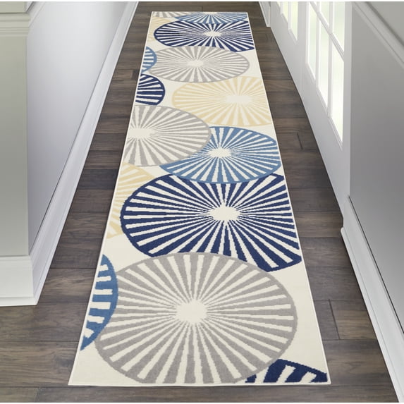 Nourison Grafix Geometric White 2'3" x 10' Area Rug, (2x10)