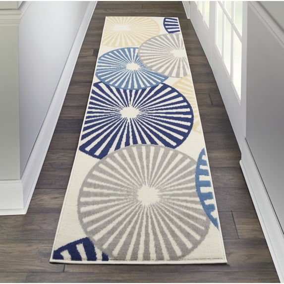 Nourison Grafix Geometric White 2'3" x 7'6" Area Rug, (2x8)