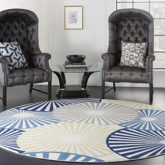 Nourison Grafix Geometric White 8' x ROUND Area Rug, (8 Round)
