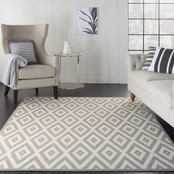 Nourison Grafix Geometric White/Grey 3'9" x 5'9" Area Rug, (4x6)