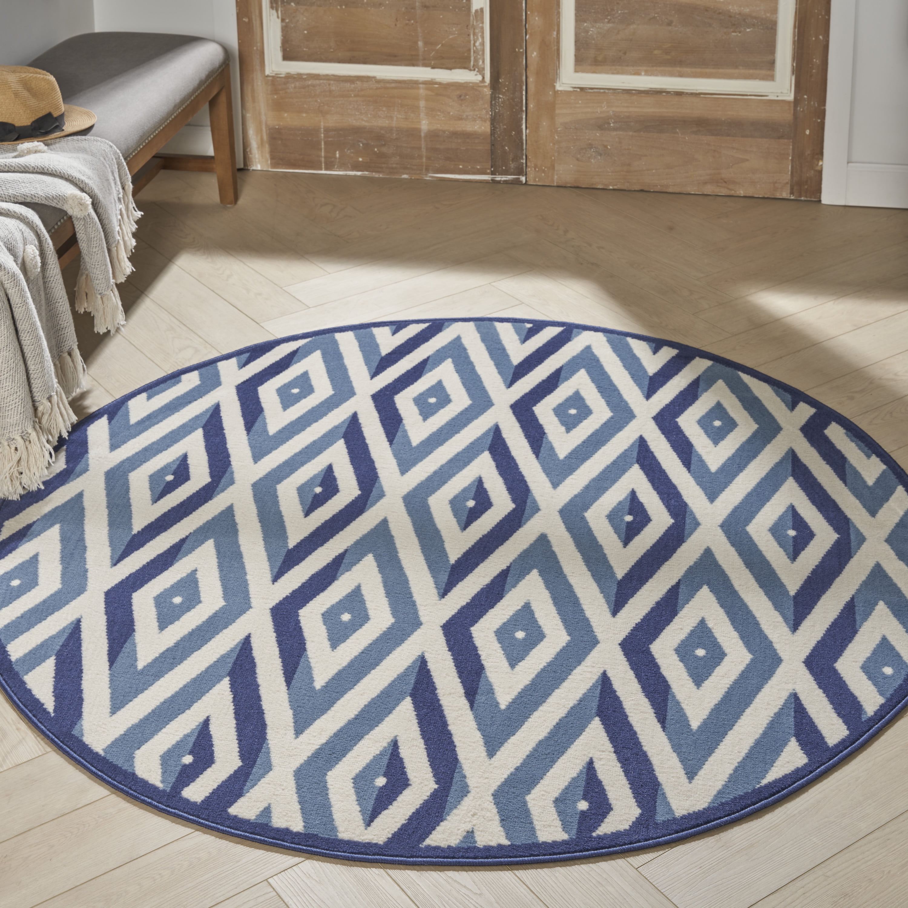 Nourison Grafix Mid-Century Modern White Blue 5'3