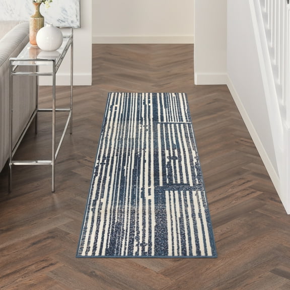 Nourison Grafix Modern Blue Grey 2'3" x 7'6" Area Rug (2x8)