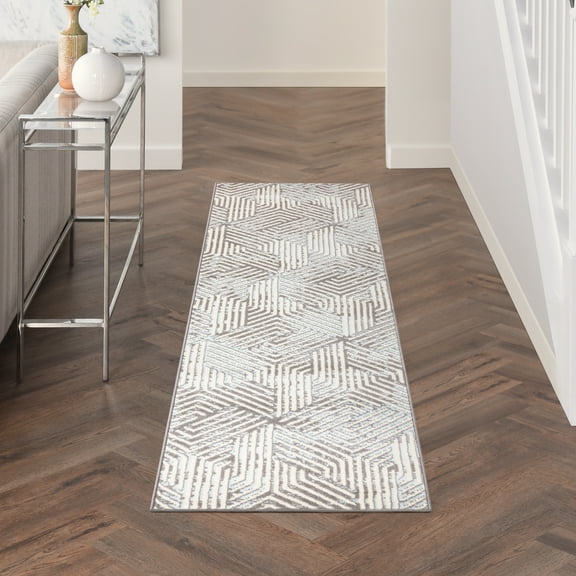 Nourison Grafix Modern Grey 2'3" x 7'6" Area Rug (2x8)