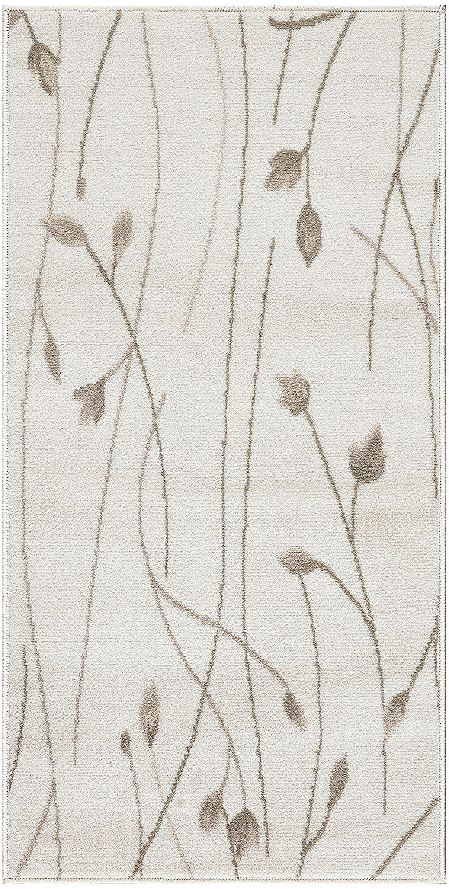 Ivory Beige Floral Rectangular Synthetic Area Rug, 2x4
